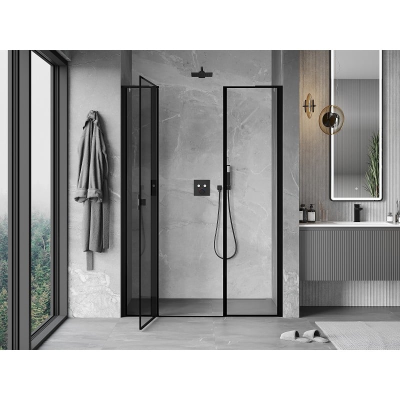 Mexen Mist L left hinged shower door 145 cm, black frame, black - 8A4L-145-001-70-70-L