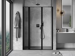 Mexen Mist L porte de douche pivotante gauche 150 cm, cadre noir, noir - 8A4L-150-001-70-70-L