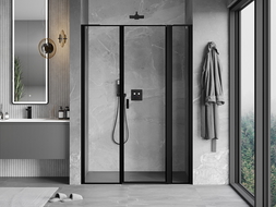 Mexen Mist L porte de douche pivotante droite 140 cm, cadre noir, noir - 8A4L-140-001-70-70-P