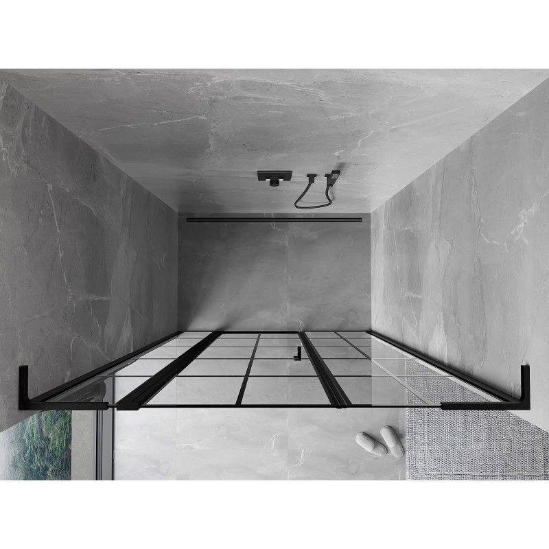 Mexen Mist L porte de douche pivotante gauche 140 cm, grille noire, noir - 8A4L-140-001-70-77-L