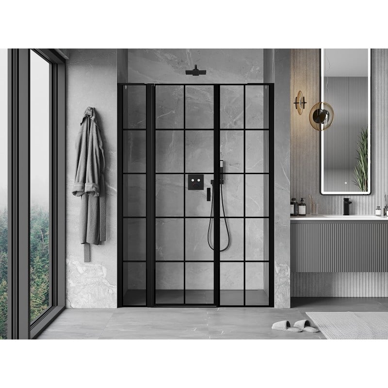 Mexen Mist L puerta de ducha batiente izquierda 140 cm, rejilla negra, negro - 8A4L-140-001-70-77-L
