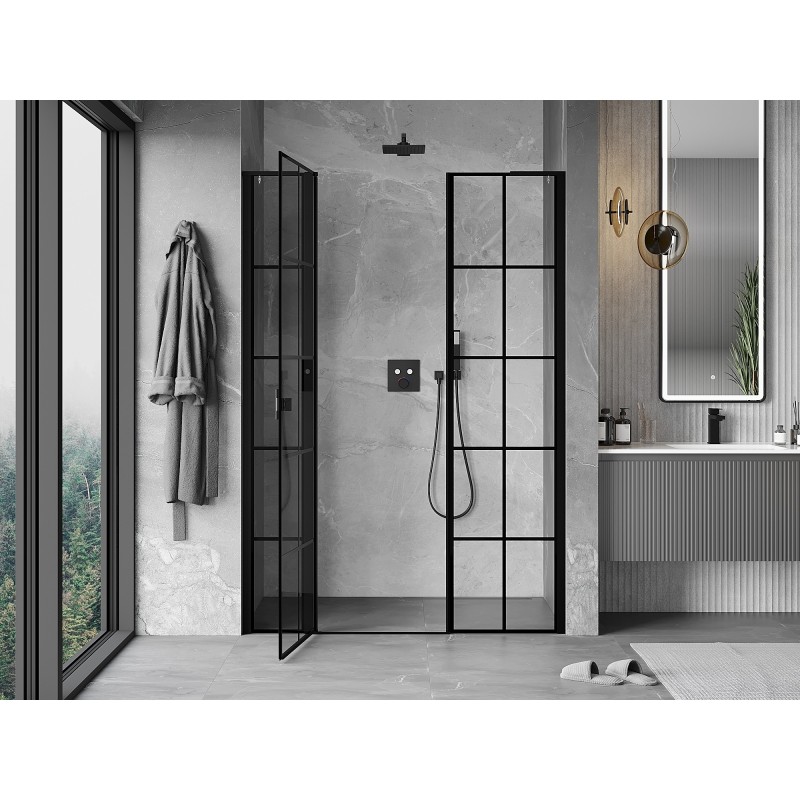 Mexen Mist L drzwi prysznicowe uchylne lewe 155 cm, czarna kratka, czarne - 8A4L-155-001-70-77-L