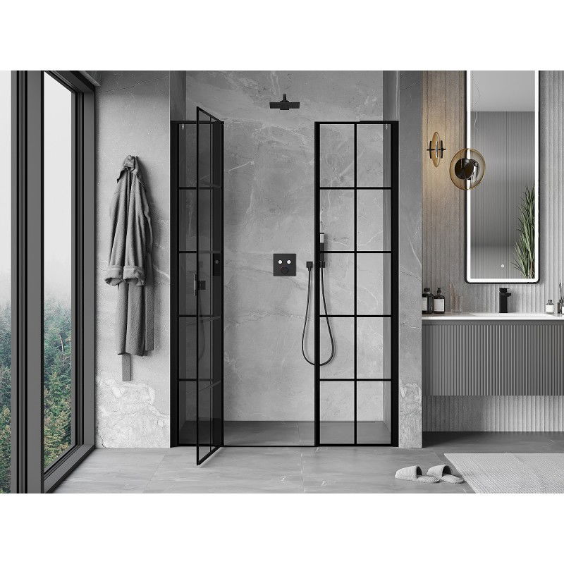 Mexen Mist L porte de douche pivotante gauche 160 cm, grille noire, noir - 8A4L-160-001-70-77-L