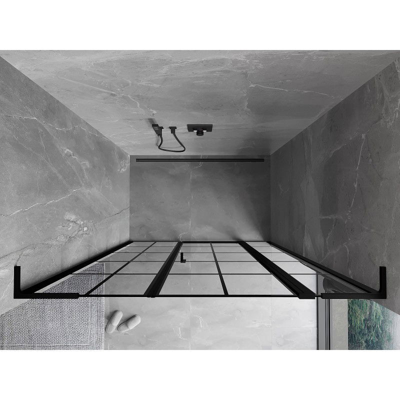 Mexen Mist L δεξιά ανακλινόμενη πόρτα ντουζιέρας 145 cm, μαύρο πλέγμα, μαύρο