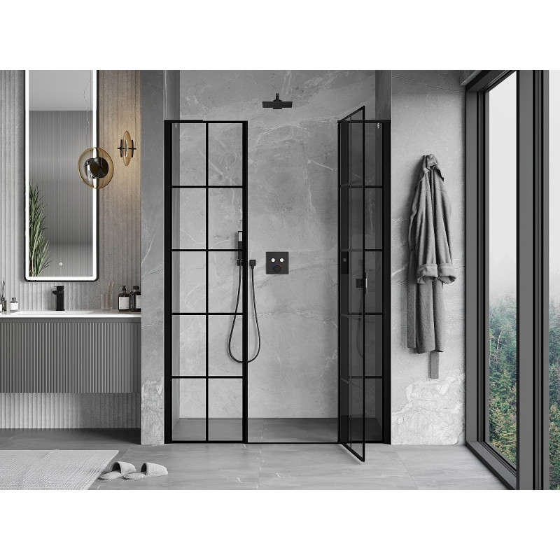 Mexen Mist L right hinged shower door 155 cm, black grid, black - 8A4L-155-001-70-77-P