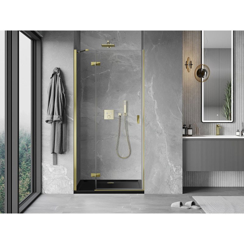 Mexen Mist-H douchedeur, scharnierend links 80 cm, transparant, goud - 8A5-080-000-50-00-L