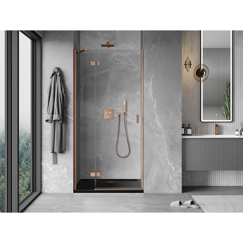 Mexen Mist-H left hinged shower door 90 cm, transparent, brushed copper - 8A5-090-000-65-00-L