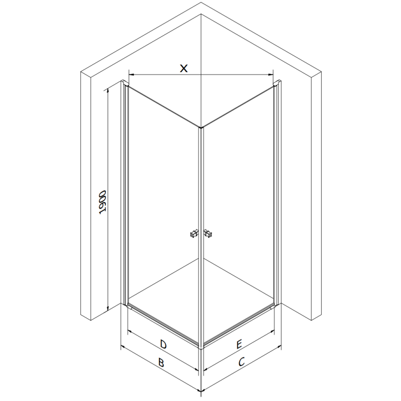 Mexen Pretoria Duo svängbar duschkabin 80 x 80 cm, transparent, guld + Flat duschkar - 852-080-080-50-02-4010G