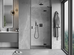 Mexen Mist-H desna preklopna tuš vrata 80 cm, prozirna, crna - 8A5-080-000-70-00-P
