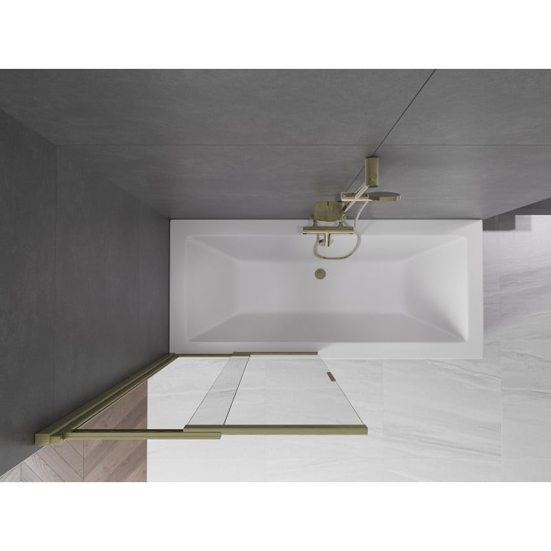 Mexen Fox tweedelige verschuifbare badkamerscherm 85 x 150 cm, transparant, geborsteld goud - 891-085-002-55-00