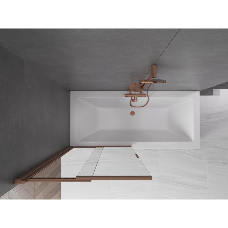 Mexen Fox divisória de banho de 2 painéis deslizantes 85 x 150 cm, transparente, cobre escovado - 891-085-002-65-00