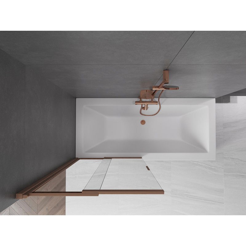 Mexen Fox paratia per vasca da bagno 2 ante scorrevole 85 x 150 cm, trasparente, rame spazzolato - 891-085-002-65-00