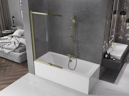 Mexen Fox paratia per vasca da bagno 2 ante scorrevoli 100 x 150 cm, trasparente, oro spazzolato - 891-100-002-55-00