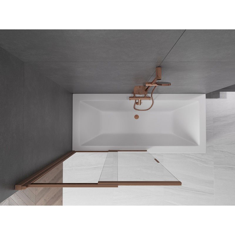 Mexen Fox badwand scherm 2-delig schuifbaar 100 x 150 cm, transparant, geborsteld koper - 891-100-002-65-00