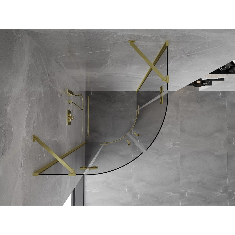 Mexen Mist polukružna tuš kabina s preklopom 90 x 90 cm, prozirna, zlatna brušena - 8A33-090-090-55-00