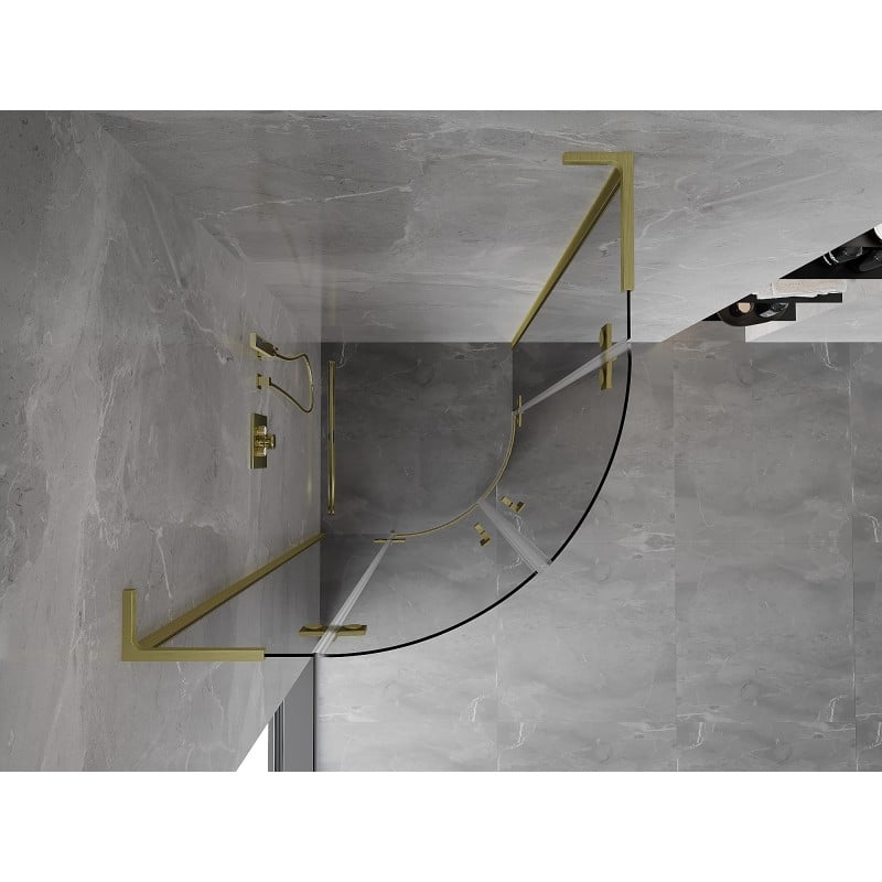 Mexen Mist L semi-circular pivot shower enclosure 100 x 100 cm, transparent, brushed gold - 8A33L-100-100-55-00