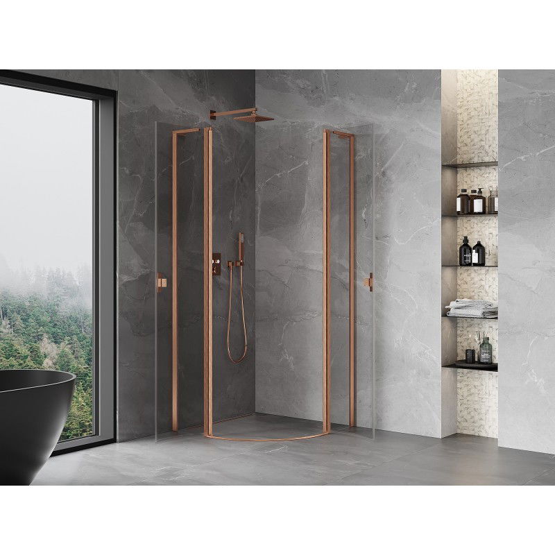 Mexen Mist L cabine de douche semi-circulaire pivotante 80 x 80 cm, transparent, cuivre brossé - 8A32L-080-080-65-00