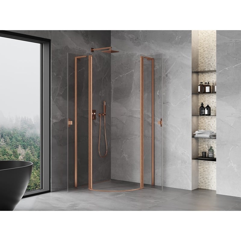 Mexen Mist L semi-circular shower enclosure 90 x 90 cm, transparent, brushed copper - 8A32L-090-090-65-00