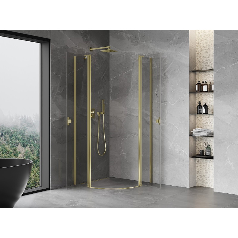 Mexen Mist semi-circular hinged shower enclosure 90 x 90 cm, transparent, gold - 8A32-090-090-50-00