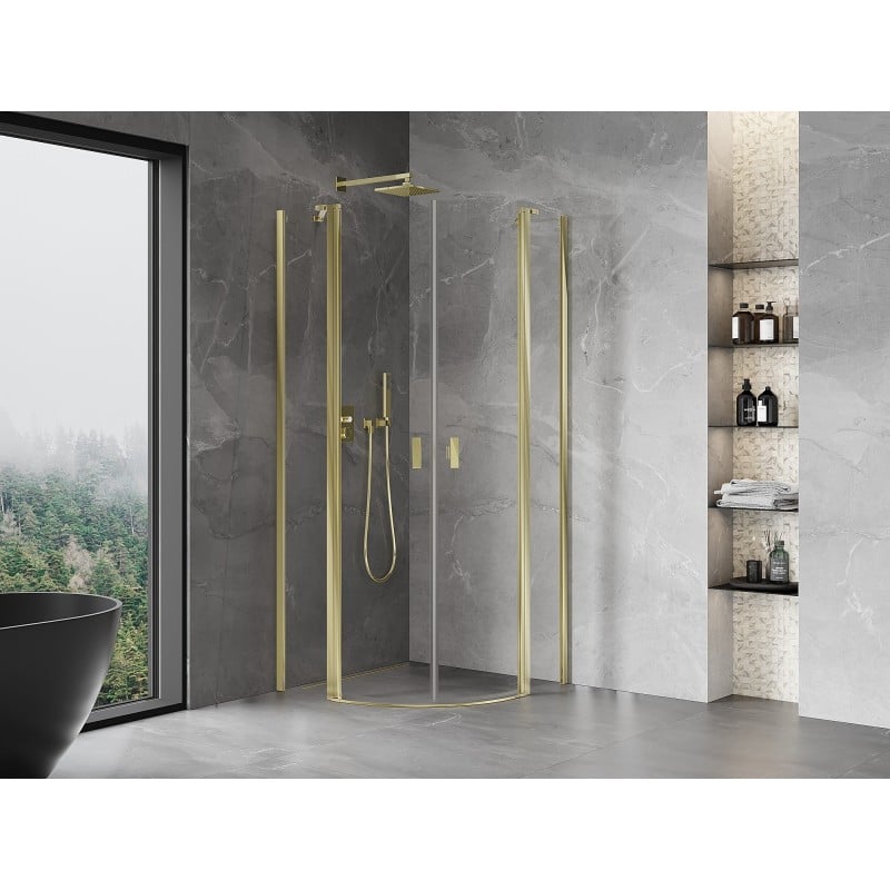 Mexen Mist cabine de douche semi-circulaire battante 90 x 90 cm, transparent, doré - 8A32-090-090-50-00