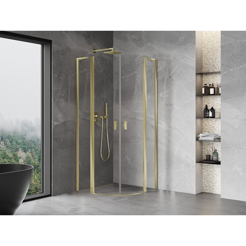 Mexen Mist L halbrunde Duschkabine schwenkbar 80 x 80 cm, transparent, gold - 8A32L-080-080-50-00