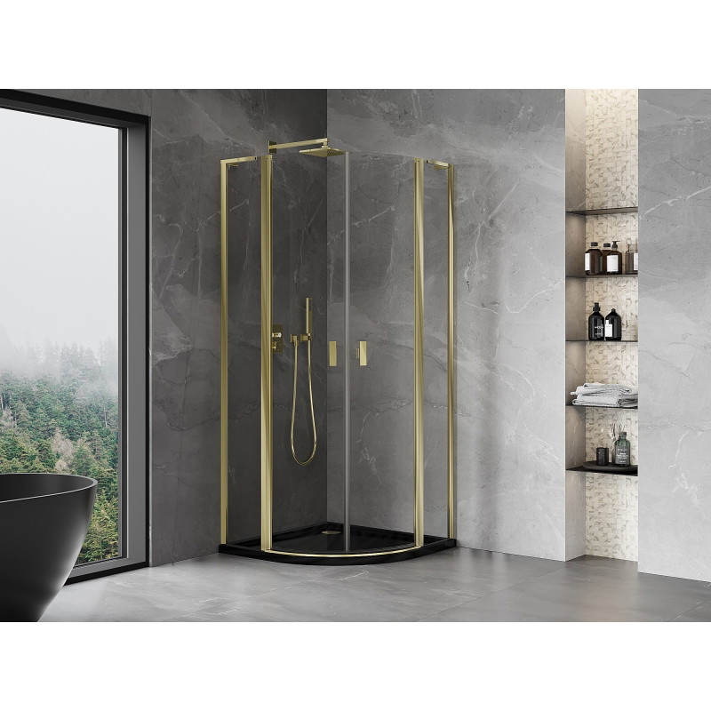 Mexen Mist L dušinurk poolkaar-avatav 90 x 90 cm, läbipaistev, kuldne - 8A32L-090-090-50-00
