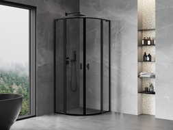 Mexen Mist L cabine de douche semi-circulaire pivotante 90 x 90 cm, cadre noir, noir - 8A32L-090-090-70-70