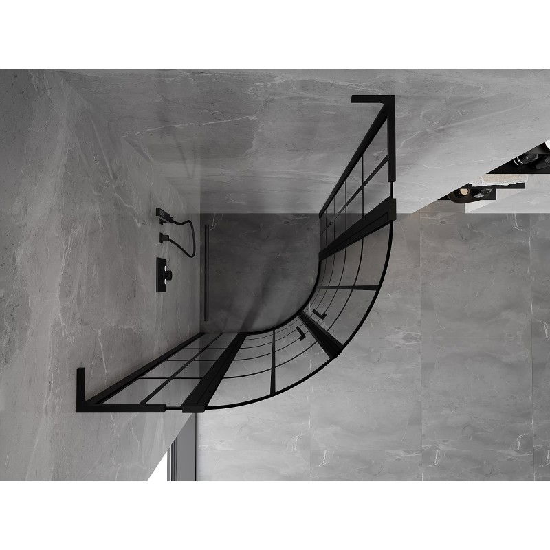 Mexen Mist L 90 x 90 cm Semi-Circular Hinged Shower Cabin, Black Grid, Black - 8A32L-090-090-70-77
