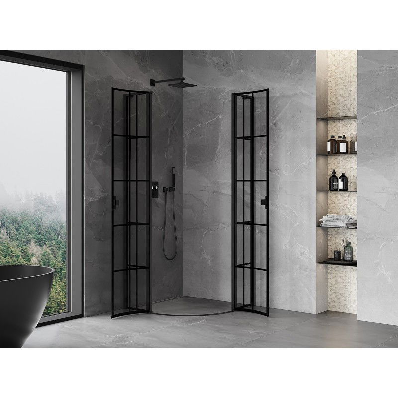 Mexen Mist L 90 x 90 cm Semi-Circular Hinged Shower Cabin, Black Grid, Black - 8A32L-090-090-70-77