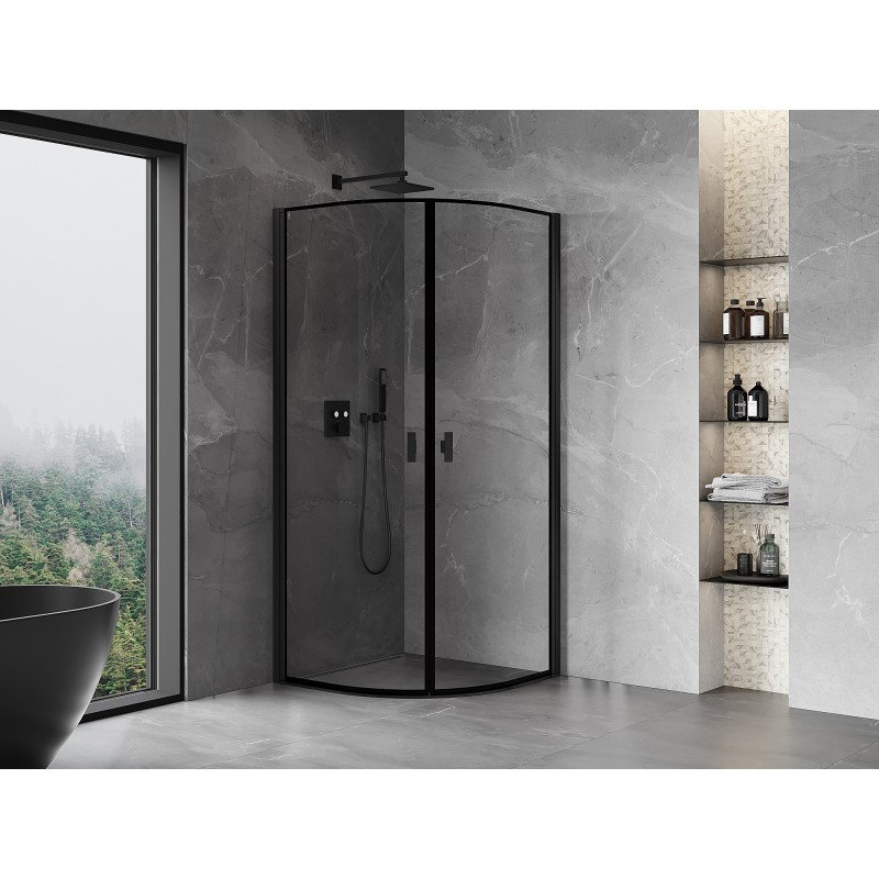 Mexen Mist semi-circular shower cabin with swinging door 80 x 80 cm, black frame, black - 8A31-080-080-70-70
