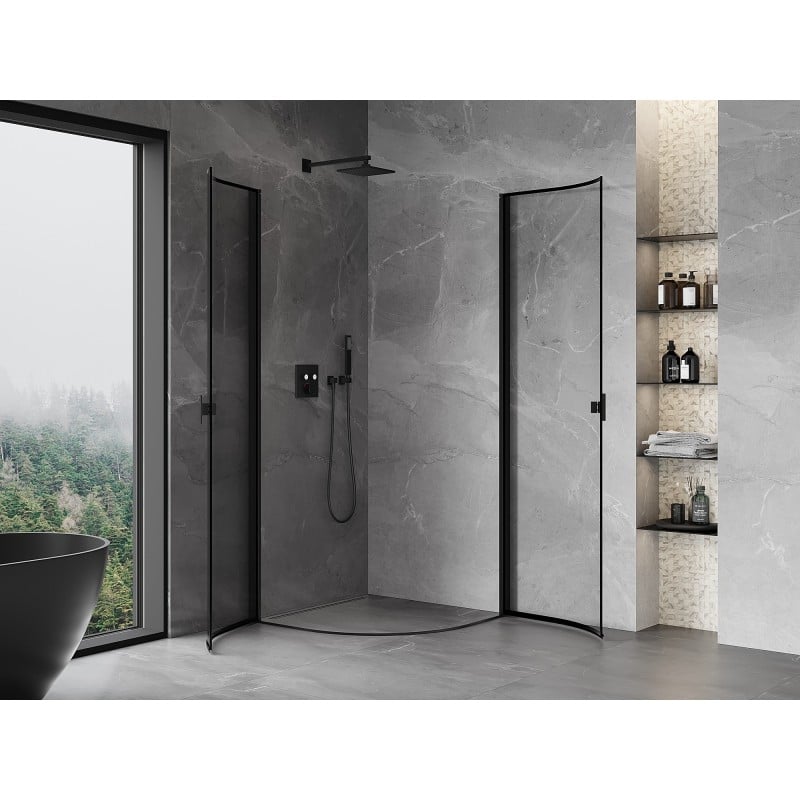 Mexen Mist semi-circular shower enclosure, hinged 70 x 70 cm, black frame, black - 8A31-070-070-70-70