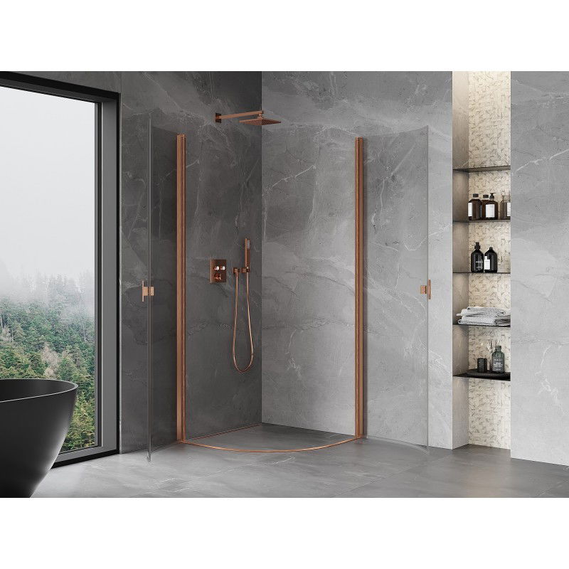 Mexen Mist cabina doccia semicircolare a battente 90 x 90 cm, trasparente, rame spazzolato - 8A31-090-090-65-00