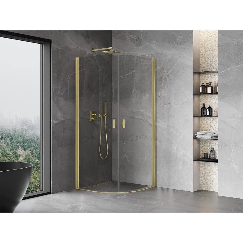 Mexen Mist cabina doccia semicircolare apribile 80 x 80 cm, trasparente, oro spazzolato - 8A31-080-080-55-00