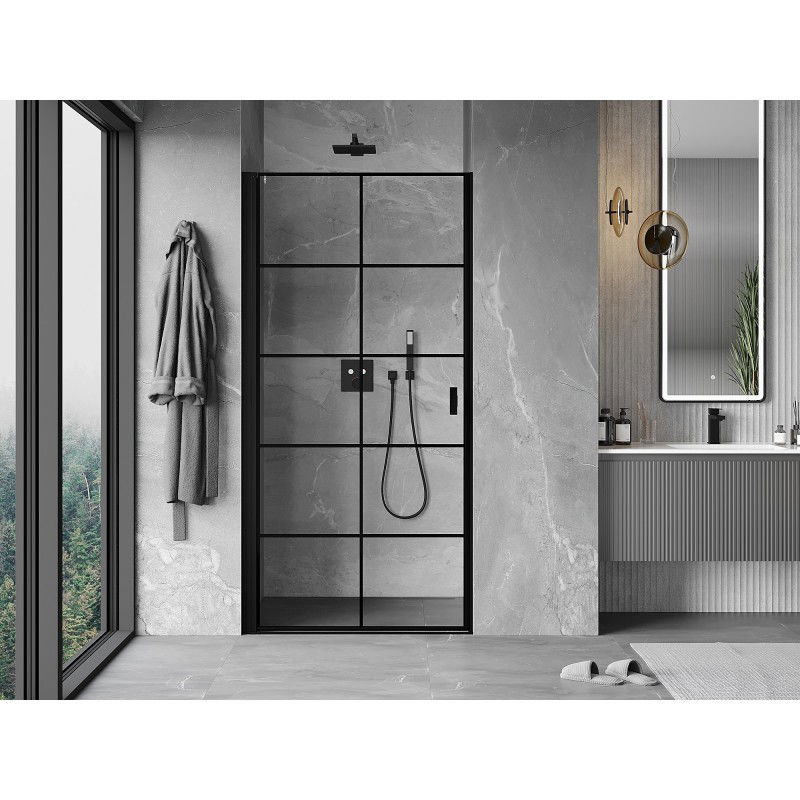 Mexen Mist-B porte de douche pivotante gauche 80 cm, grille noire, noir - 8A2-080-000-70-77-L