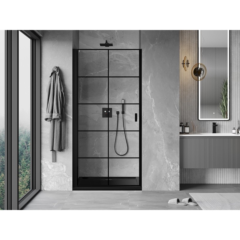 Mexen Mist-B drzwi prysznicowe uchylne lewe 90 cm, czarna kratka, czarne - 8A2-090-000-70-77-L