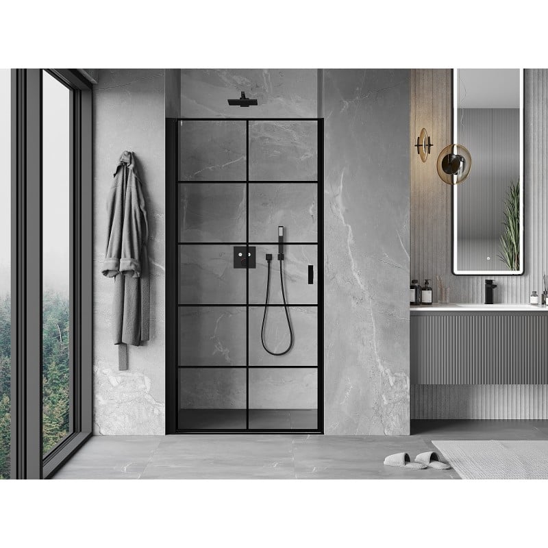 Mexen Mist-B drzwi prysznicowe uchylne lewe 90 cm, czarna kratka, czarne - 8A2-090-000-70-77-L