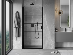 Mexen Mist-B porta doccia battente sinistra 90 cm, griglia nera, nero - 8A2-090-000-70-77-L