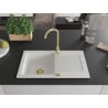 Mexen Pablo Granitspüle 1-Becken mit Abtropffläche 752 x 436 mm, weiß, goldenes Siphon - 6510751010-20-G
