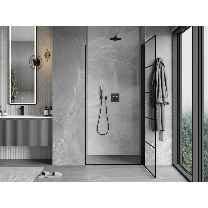 Mexen Mist-B porta doccia a battente destra 100 cm, griglia nera, nero - 8A2-100-000-70-77-P