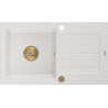 Mexen Pablo évier en granit à 1 bac avec égouttoir 752 x 436 mm, blanc, siphon doré - 6510751010-20-G