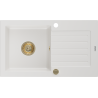 Mexen Pablo fregadero de granito de 1 seno con escurridor 752 x 436 mm, blanco, sifón dorado - 6510751010-20-G