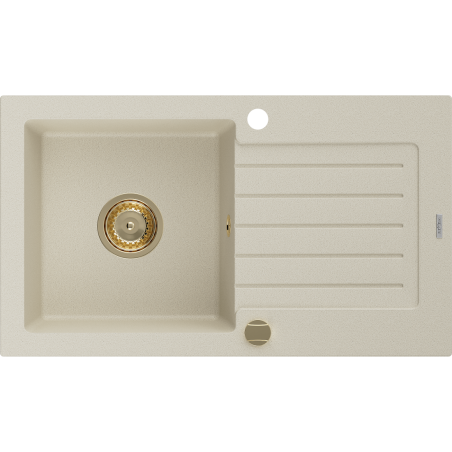 Mexen Pablo évier en granit 1 bac avec égouttoir 752 x 436 mm, beige, siphon doré - 6510751010-69-G