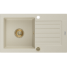 Mexen Pablo granit gootsteen 1-kompartment met druiprek 752 x 436 mm, beige, gouden sifon - 6510751010-69-G