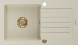 Mexen Pablo granitdiskbänk med 1 ho och avrinningsområde 752 x 436 mm, beige, guld sifon - 6510751010-69-G