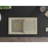 Mexen Pablo granieten spoelbak met 1 bak en afdruiprek 752 x 436 mm, beige, gouden sifon - 6510751010-69-G