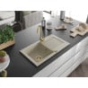 Mexen Pablo granite sink 1-bowl with drainer 752 x 436 mm, beige, golden siphon - 6510751010-69-G