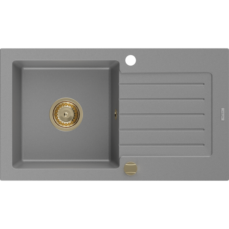Mexen Pablo Granitspüle 1-Becken mit Abtropffläche 752 x 436 mm, grau, goldener Siphon - 6510751010-71-G