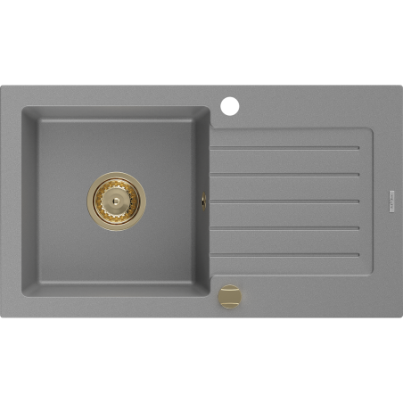 Mexen Pablo Granitspüle 1-Becken mit Abtropffläche 752 x 436 mm, grau, goldener Siphon - 6510751010-71-G