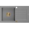 Mexen Pablo granieten spoelbak met 1 bak en afdruiprek 752 x 436 mm, grijs, gouden sifon - 6510751010-71-G