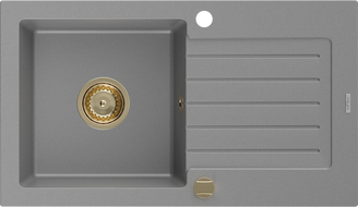 Mexen Pablo lavello in granito a 1 vasca con scolapiatti 752 x 436 mm, grigio, sifone oro - 6510751010-71-G